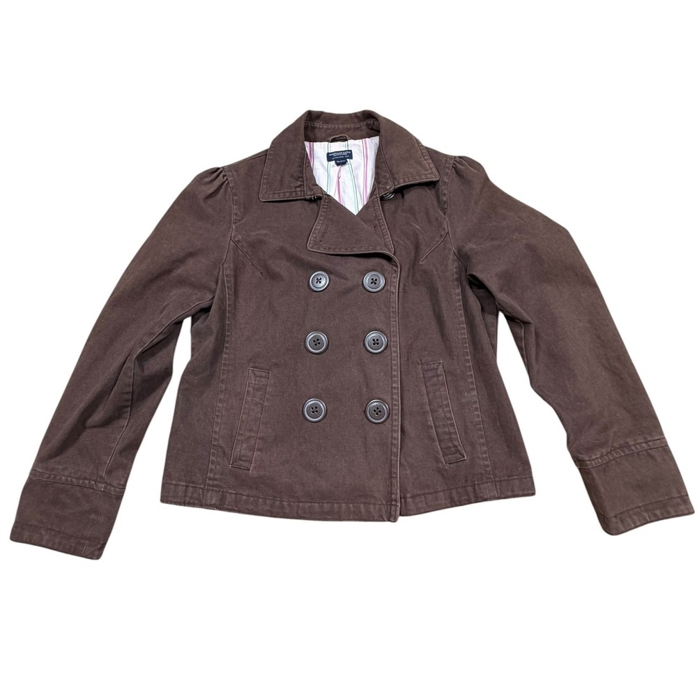 American Eagle Outfitters Brown Cotton Double Breasted Pea Coat Jacket Womens XL